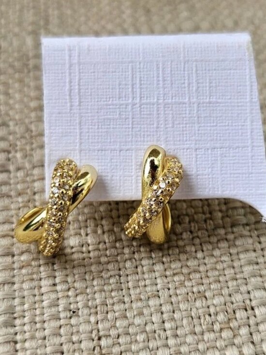Jewelry - Gold Tone Twisted Hoop Earrings with Rhinestones Fashion Jewelry Stud Earrings